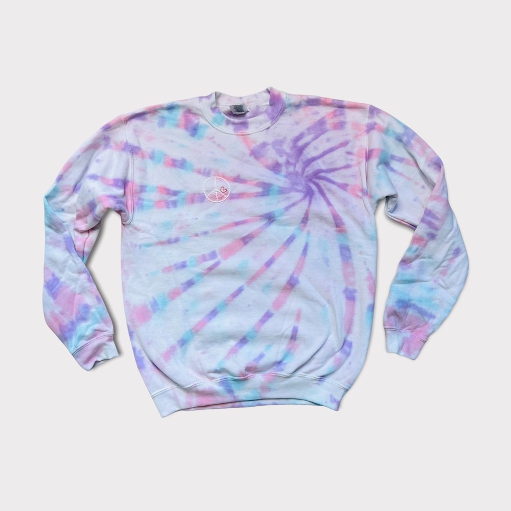 NWOT Custom Etsy Peace & Love Tie Dye Sweatshirt Hand Embroidery Size Youth XL